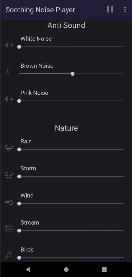 Screenshot of Soothing Noise Player