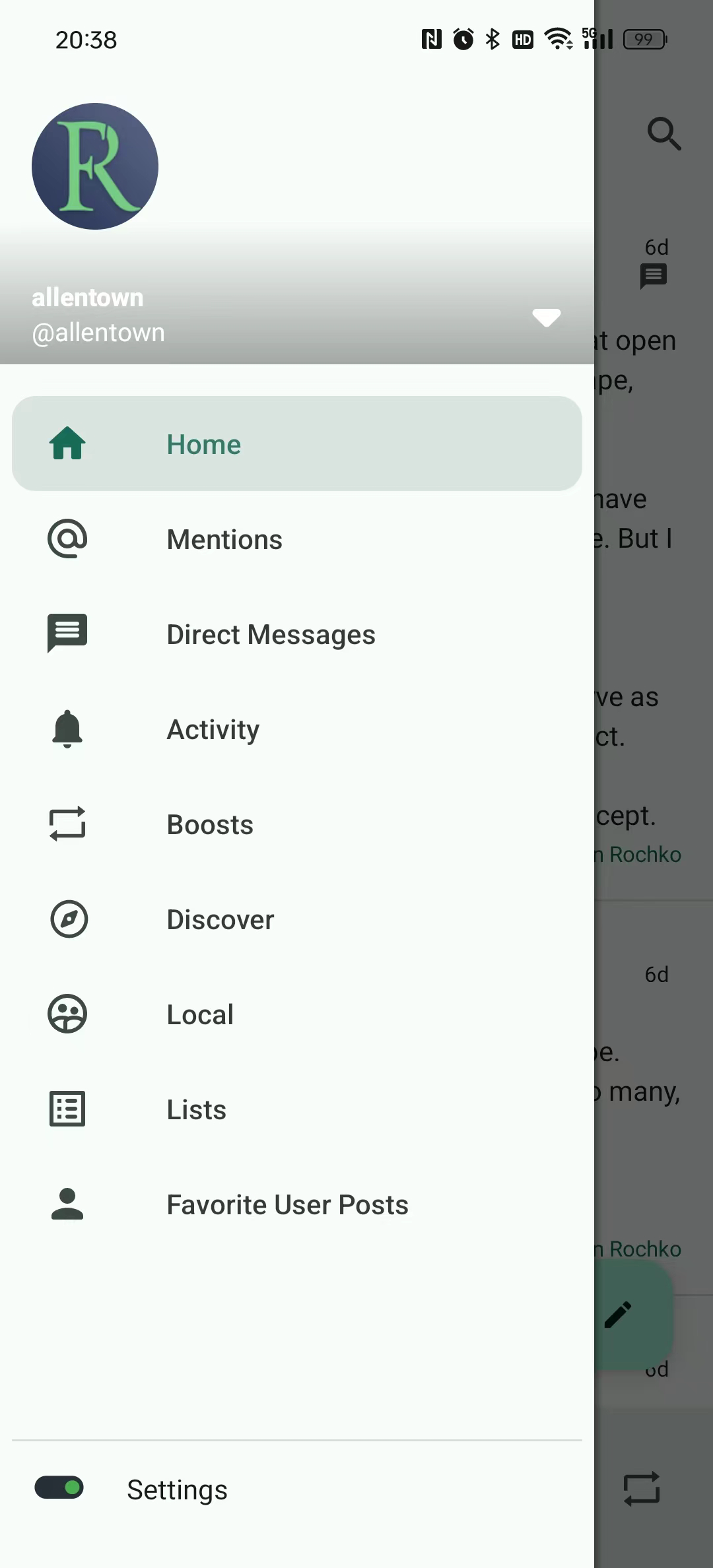 Screenshot of FocusMastodon