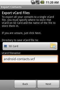 Screenshot of Export Contacts