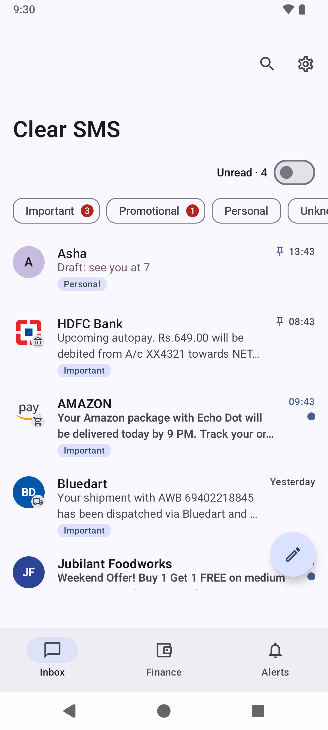 Screenshot of Clear SMS