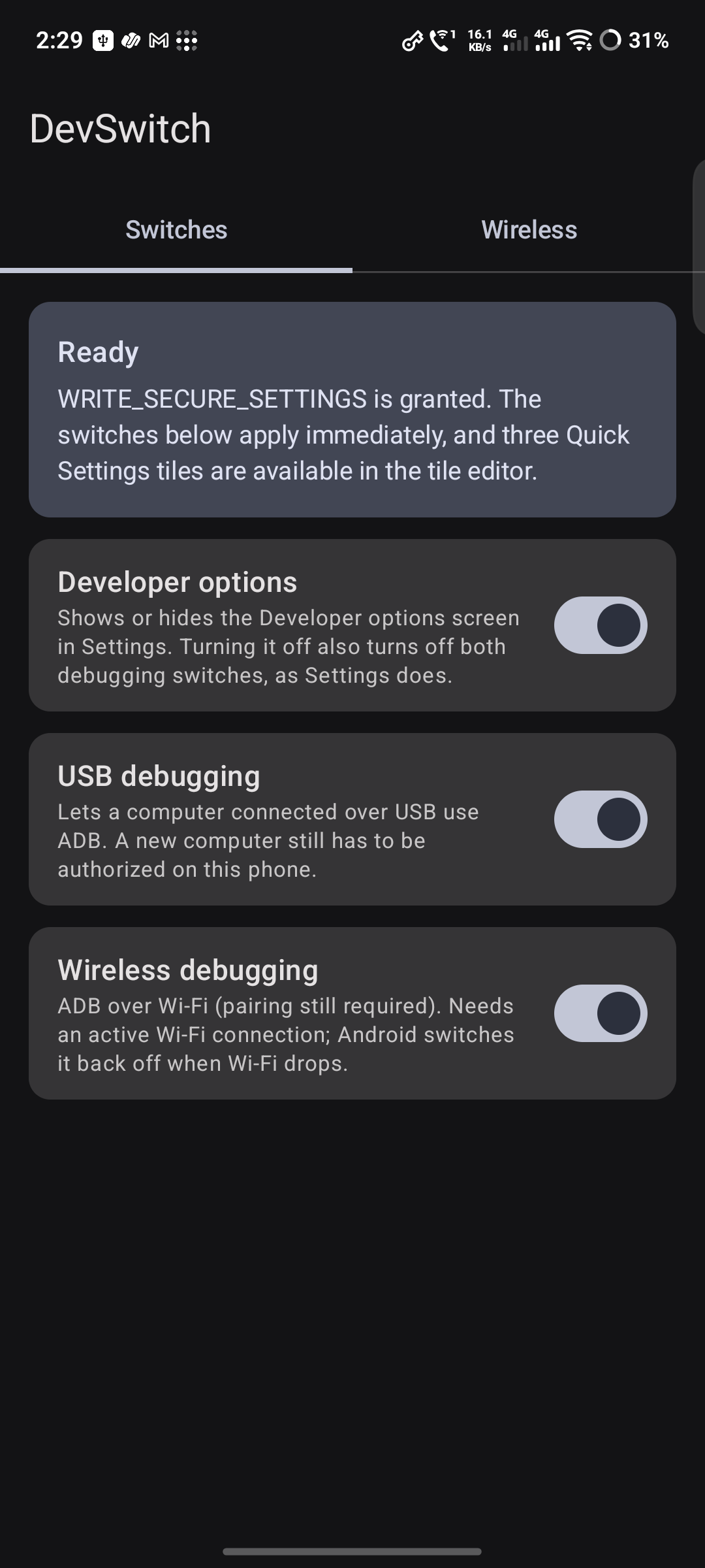Screenshot of DevSwitch