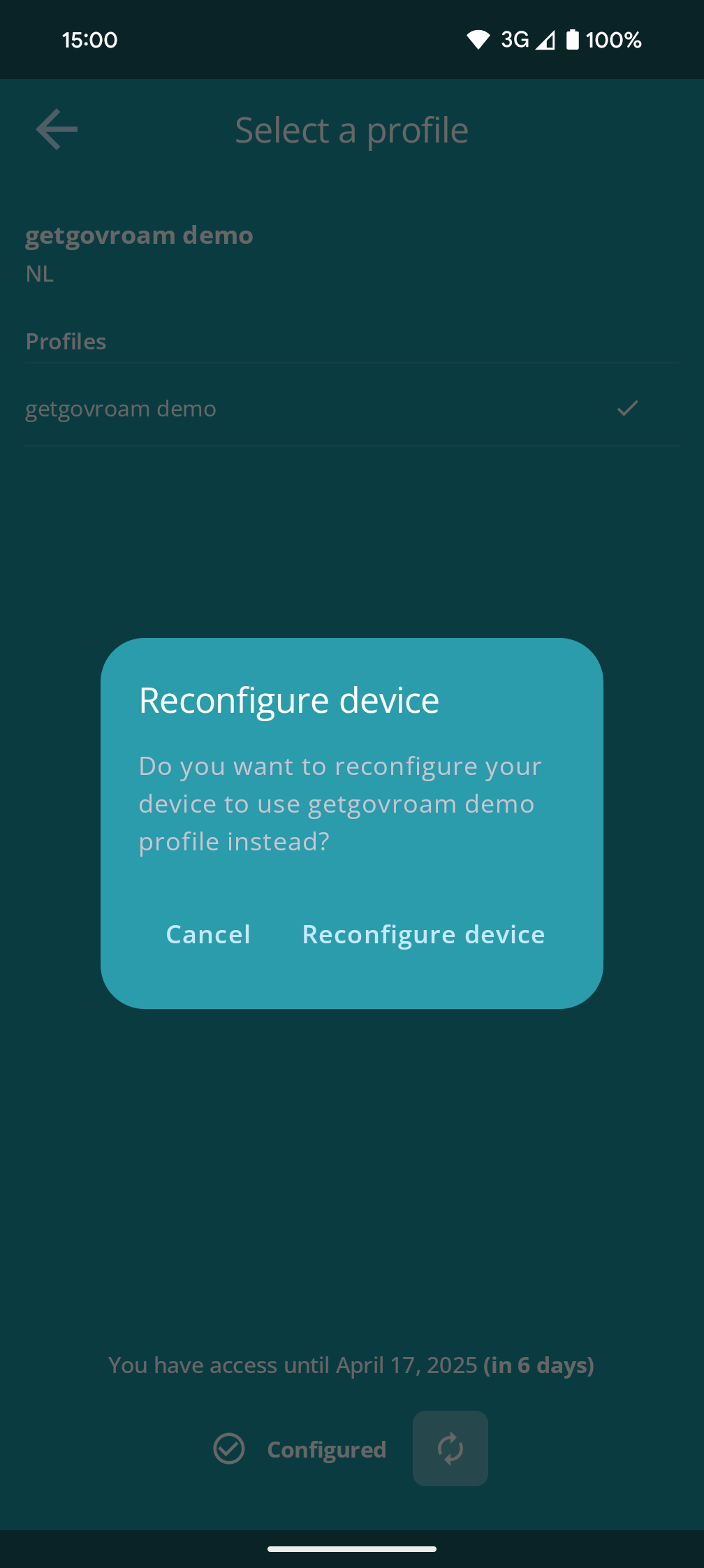 Screenshot of getgovroam