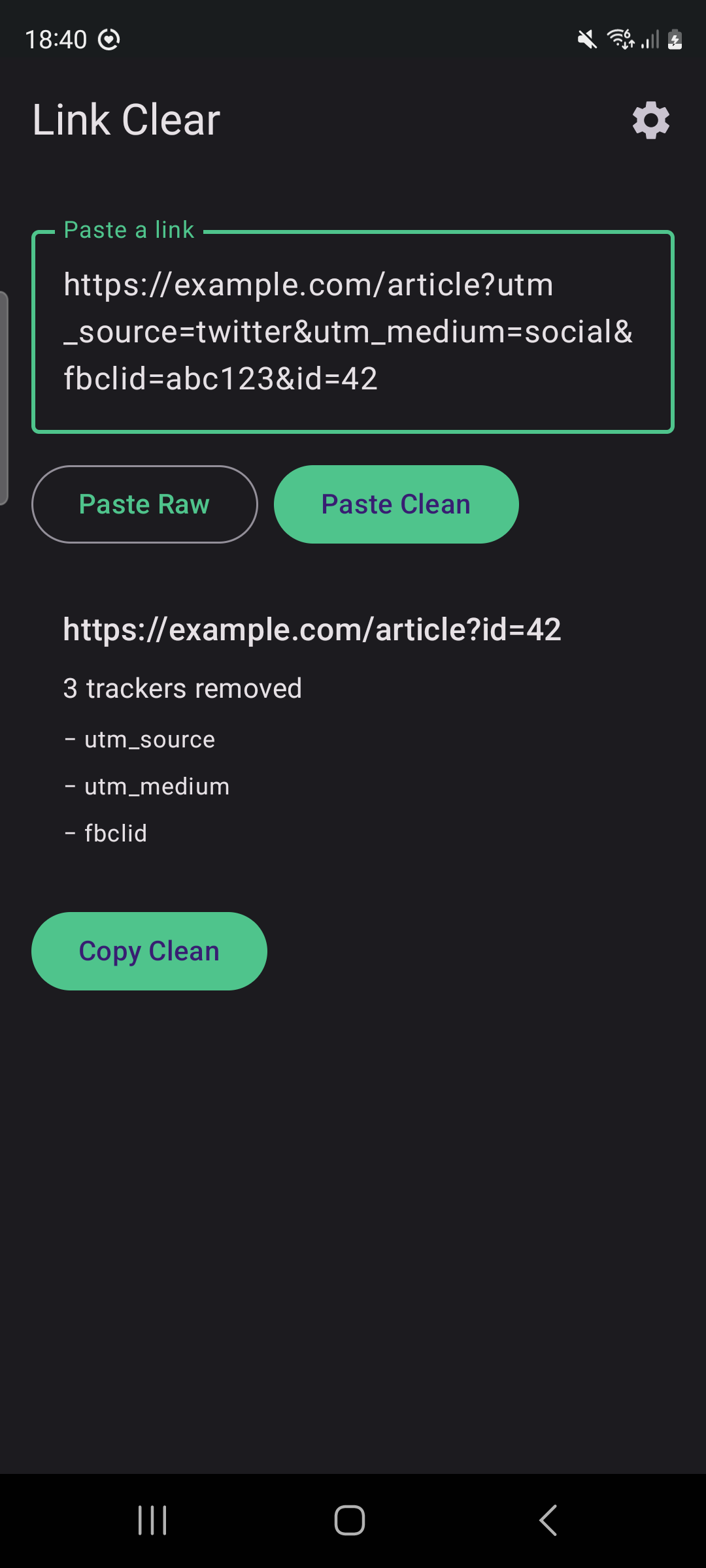 Screenshot of Link Clear
