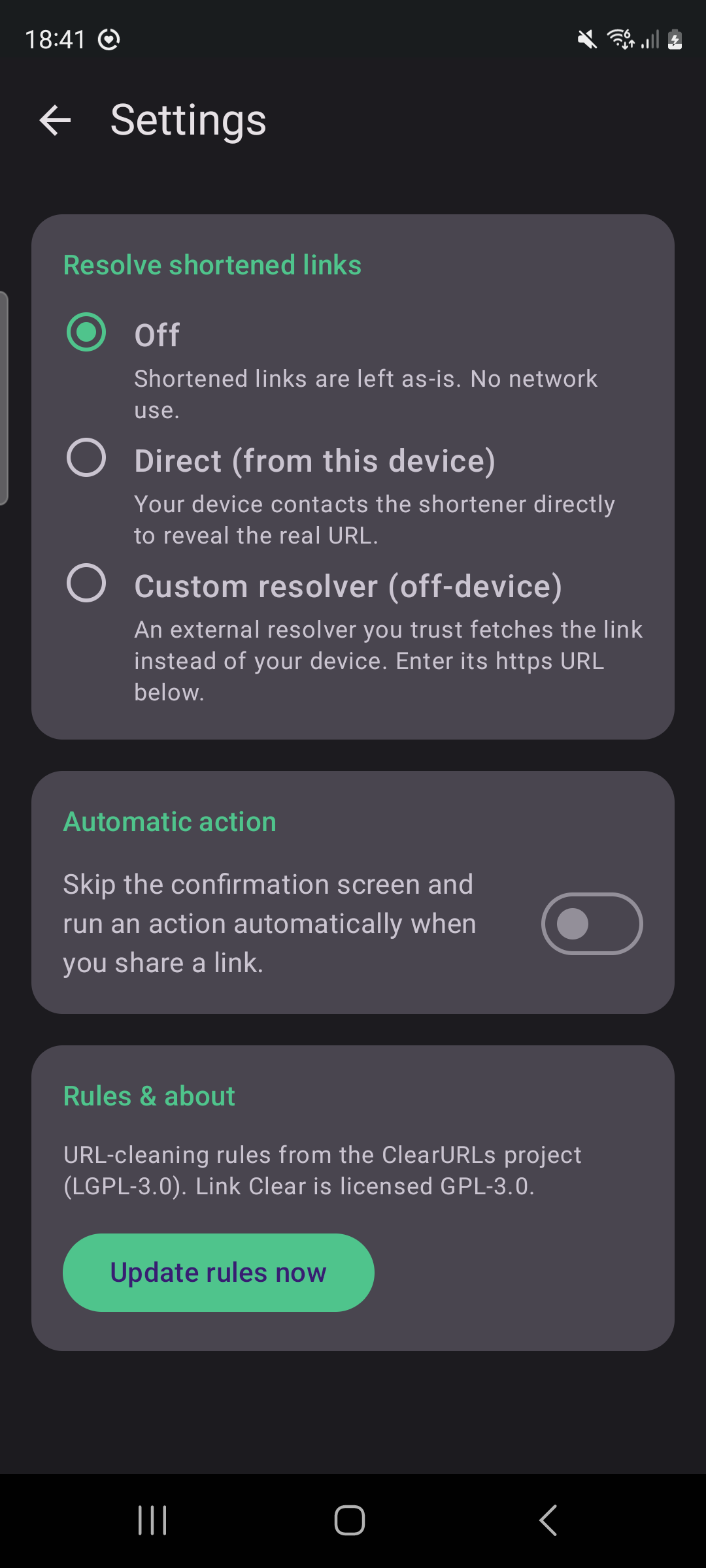 Screenshot of Link Clear