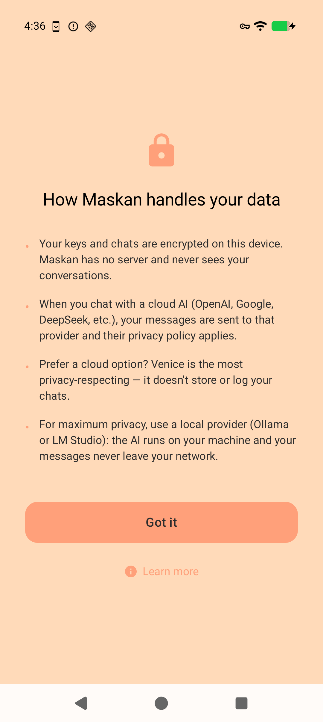Screenshot of Maskan — Private AI Chat