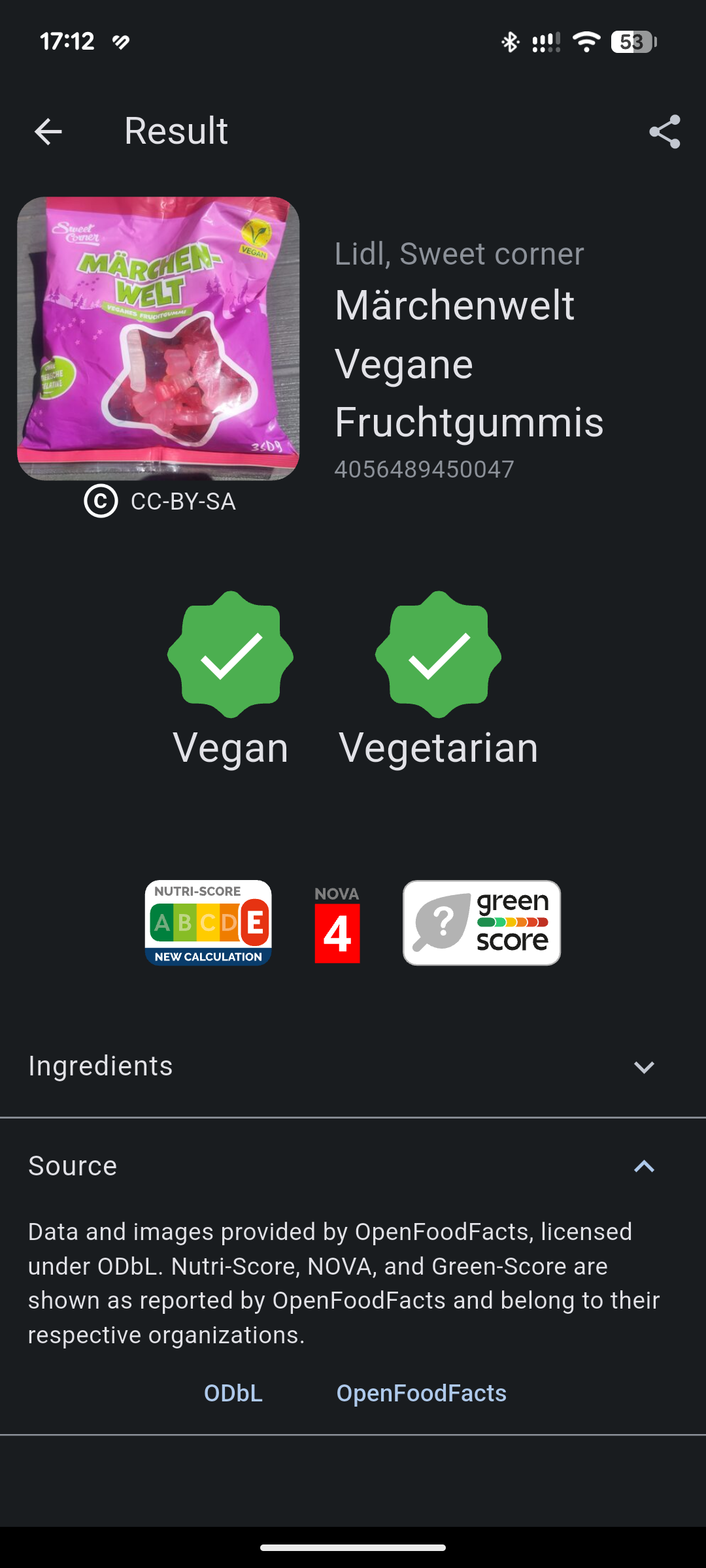 Screenshot of Vegan Inspector