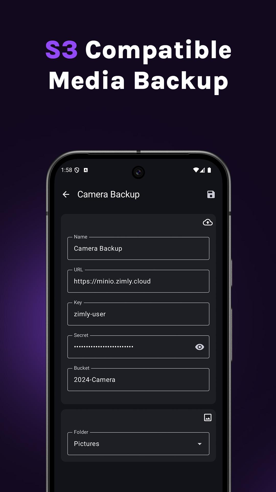 Screenshot of Zimly S3 Backup