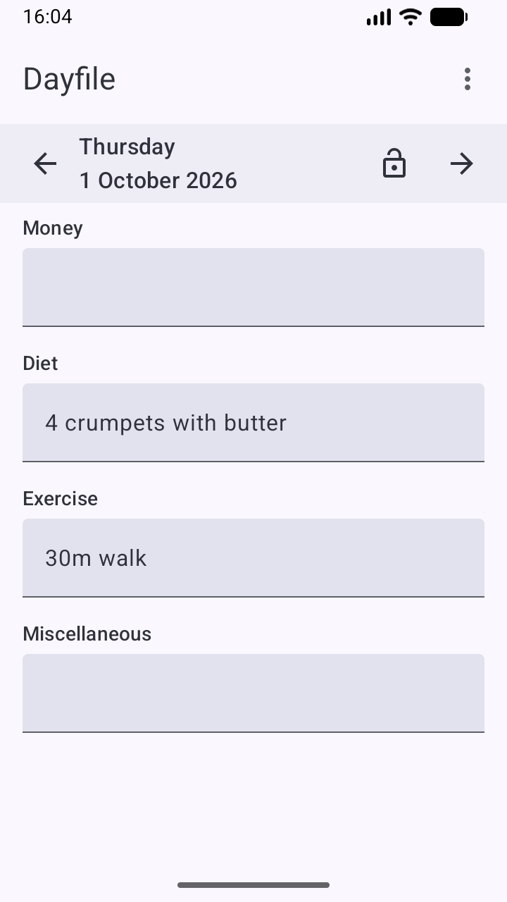 Screenshot of Dayfile
