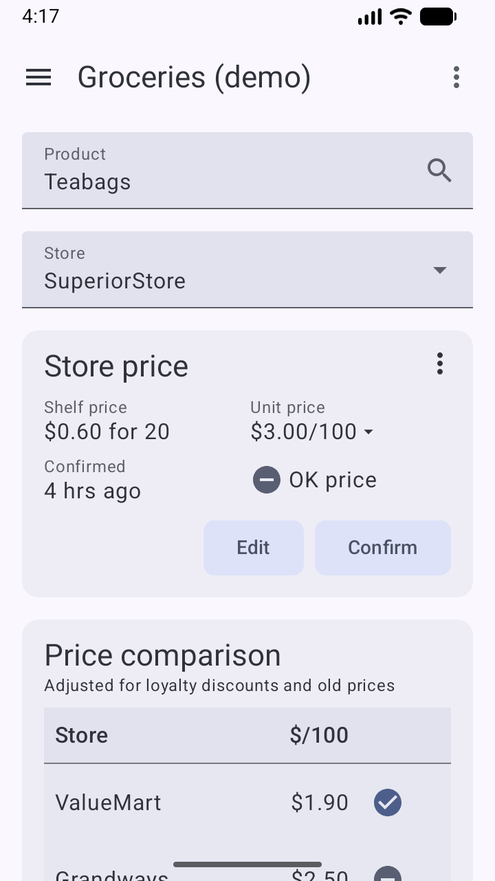 Screenshot of My Price Log