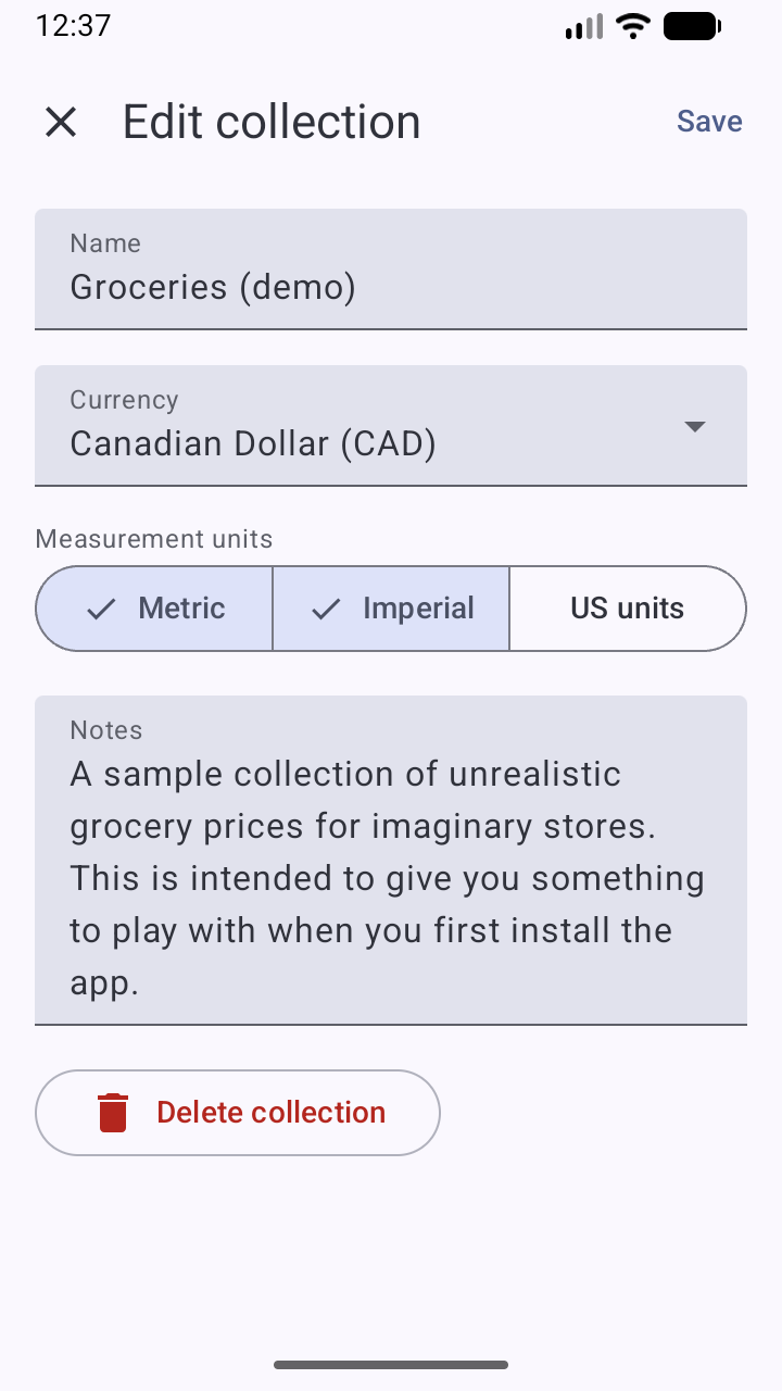 Screenshot of My Price Log