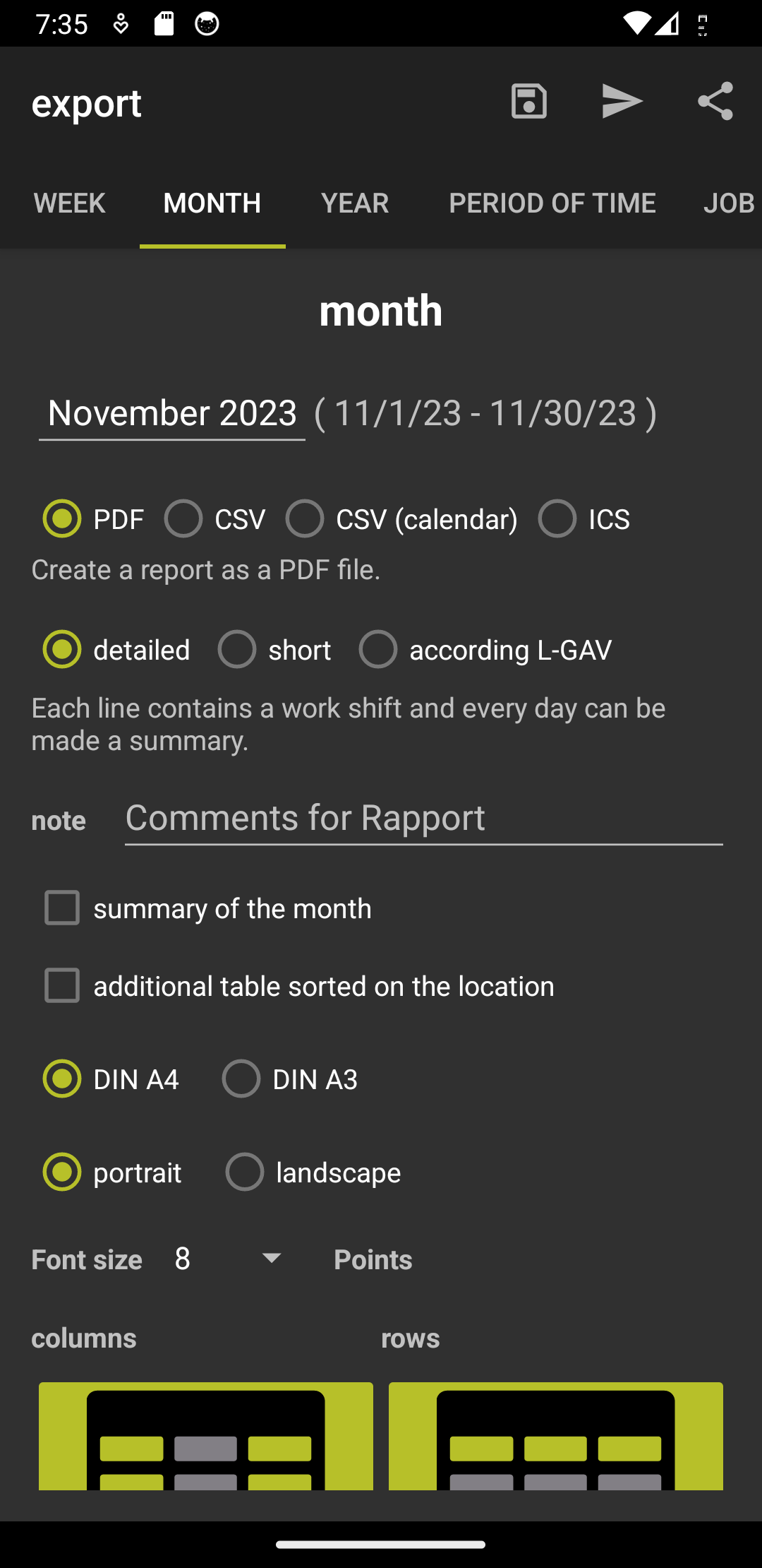 Screenshot of Working Time Account