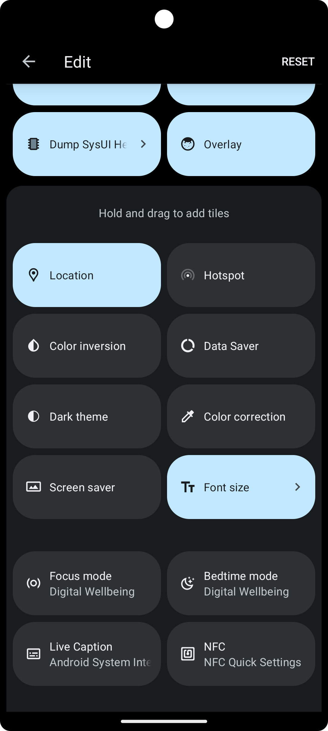 Screenshot of NFC Quick Settings