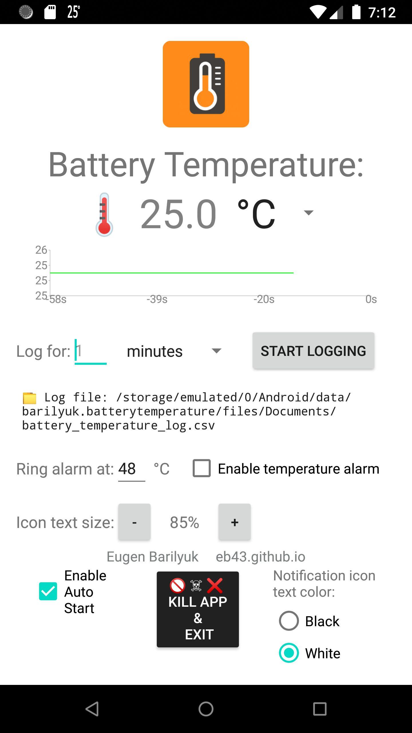 Screenshot of BatteryTemperatureDisplay