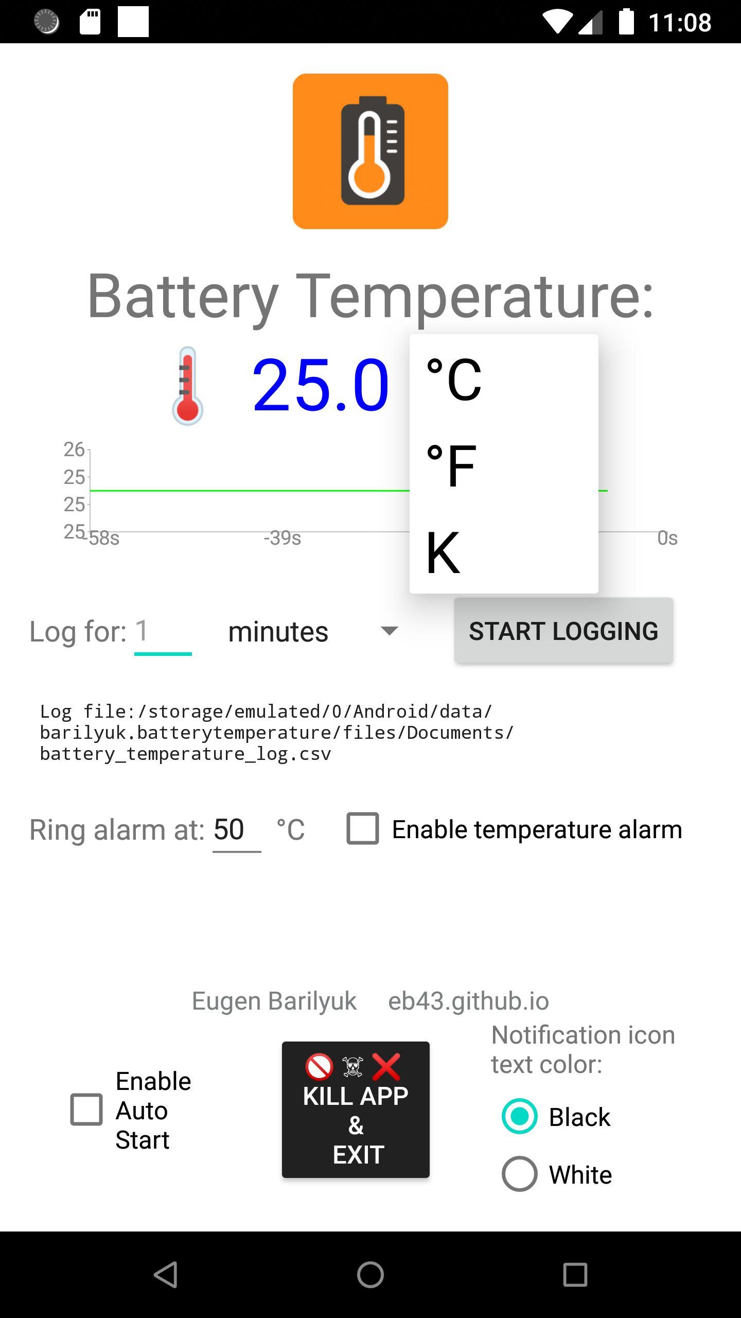 Screenshot of BatteryTemperatureDisplay