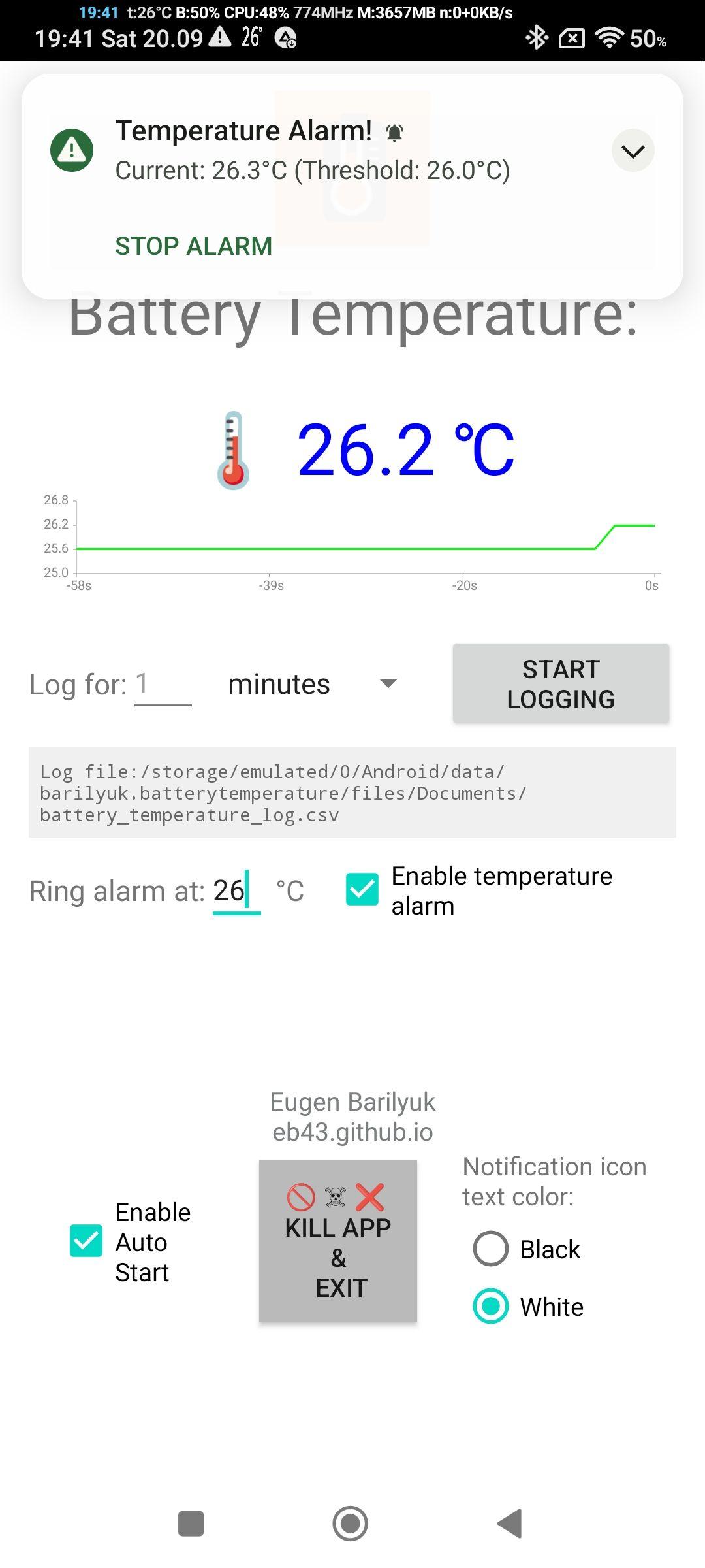 Screenshot of BatteryTemperatureDisplay