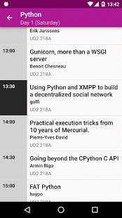 Screenshot of FOSDEM Companion