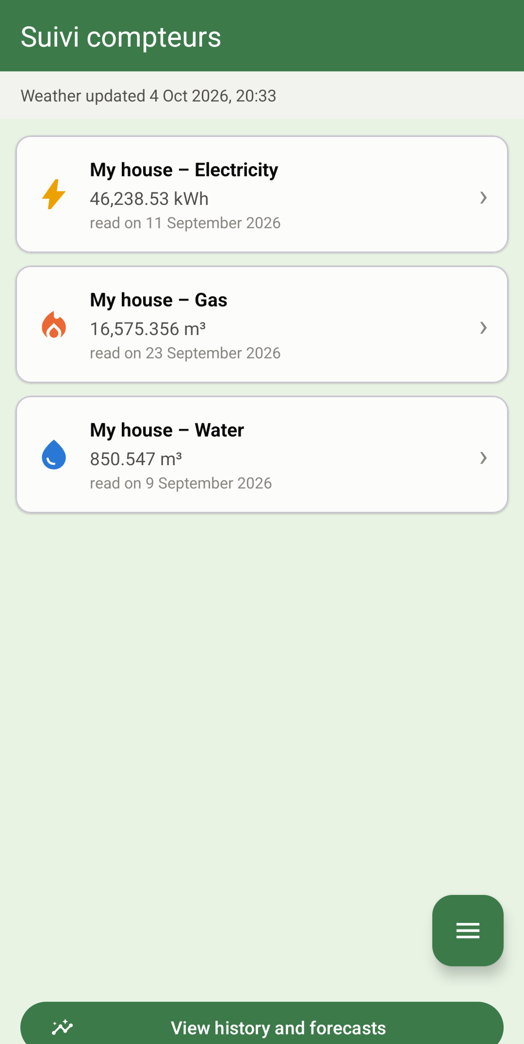 Screenshot of Suivi compteurs