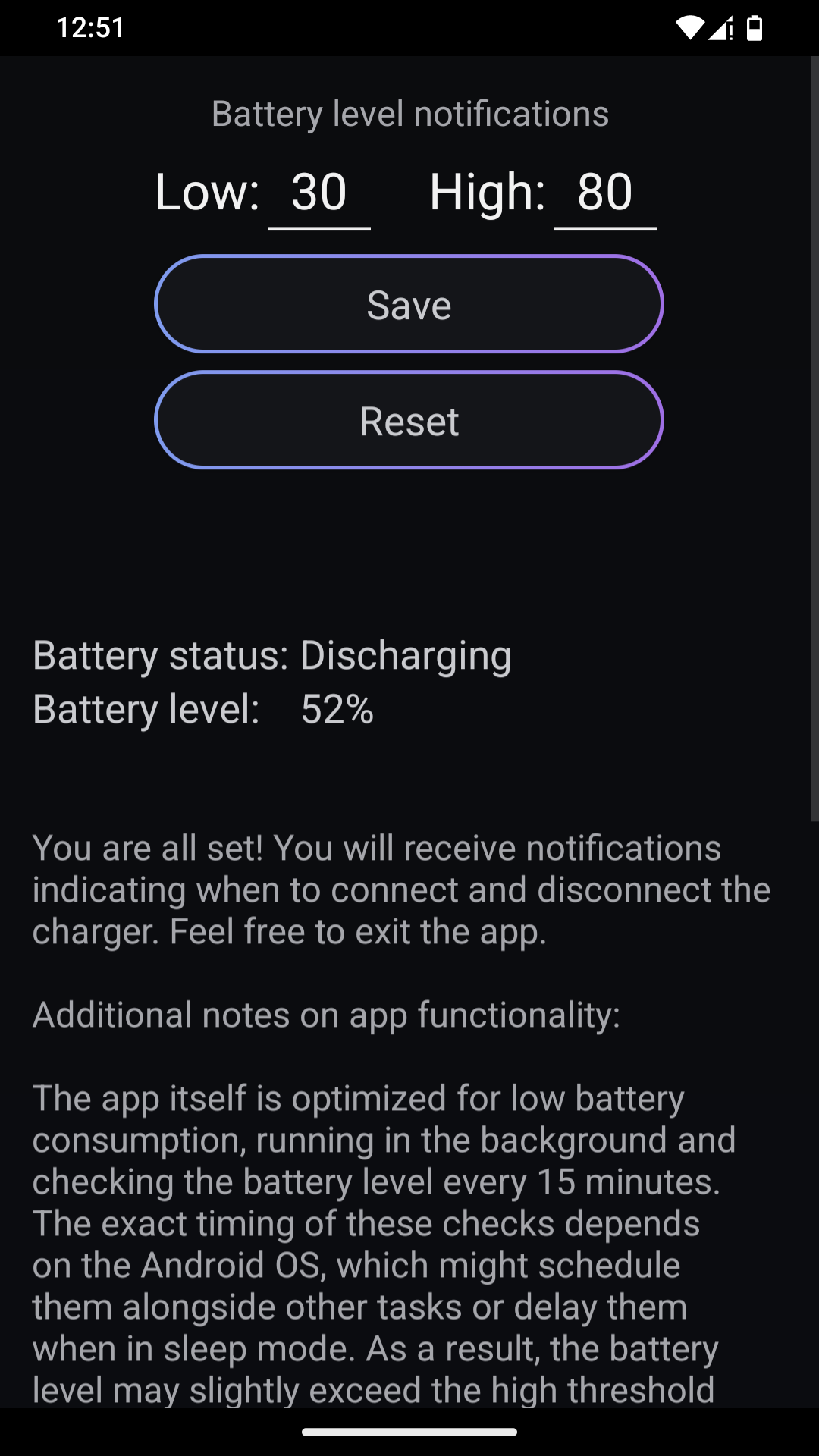 Screenshot of Healthy Battery Charging