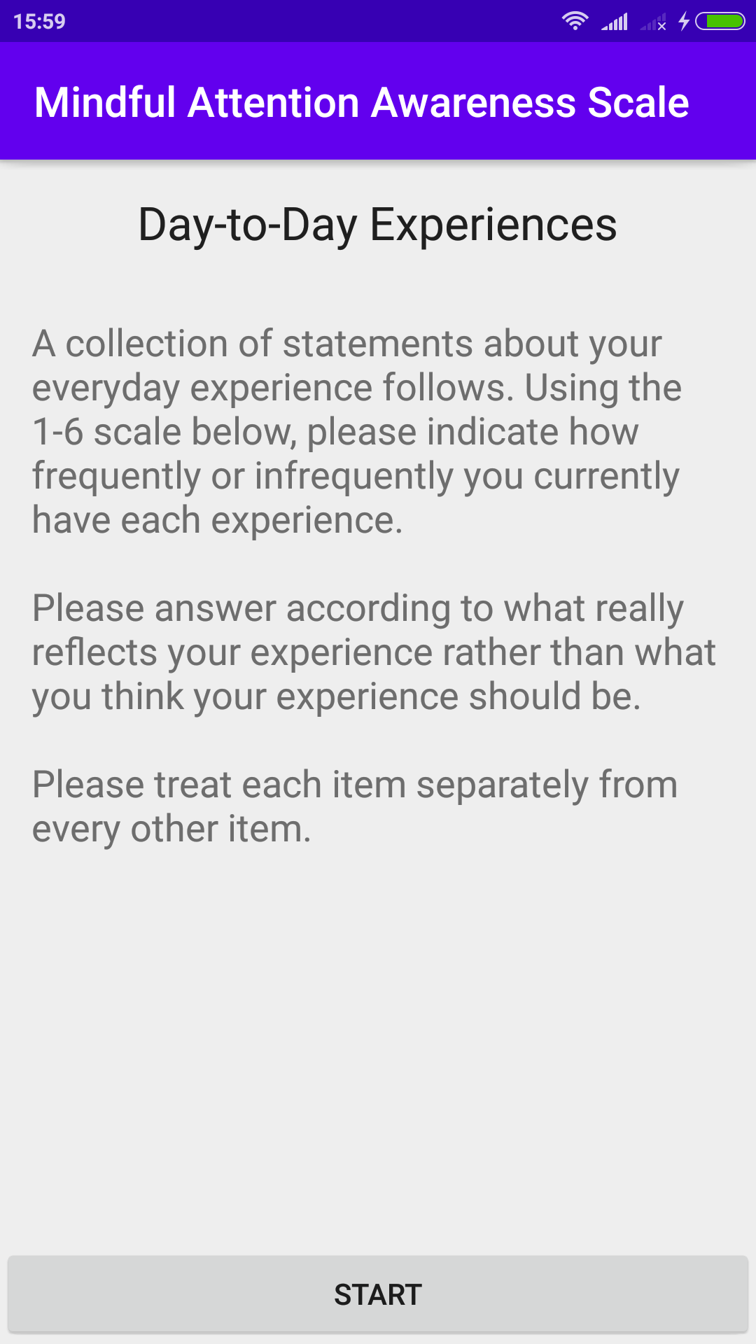 Screenshot of Mindful Attention Awareness Scale