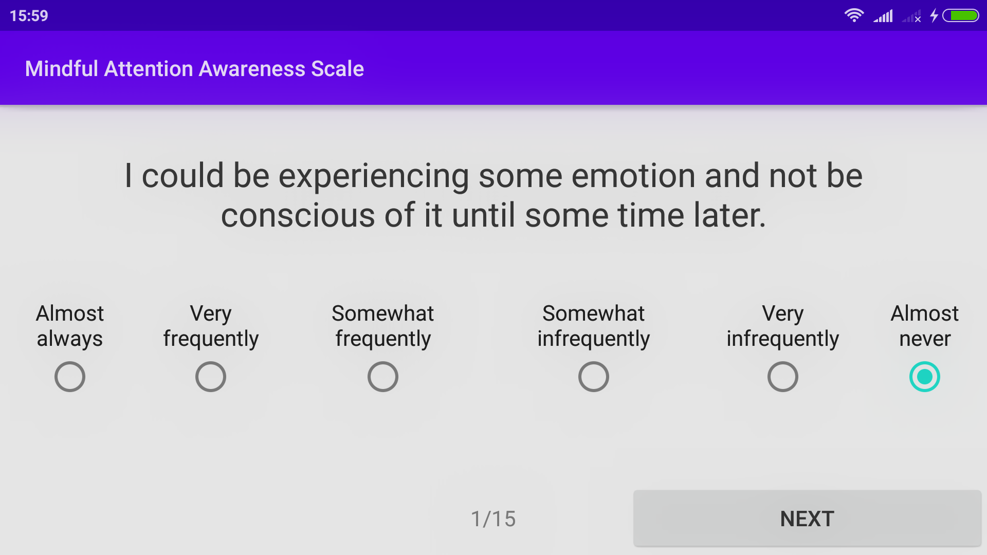 Screenshot of Mindful Attention Awareness Scale