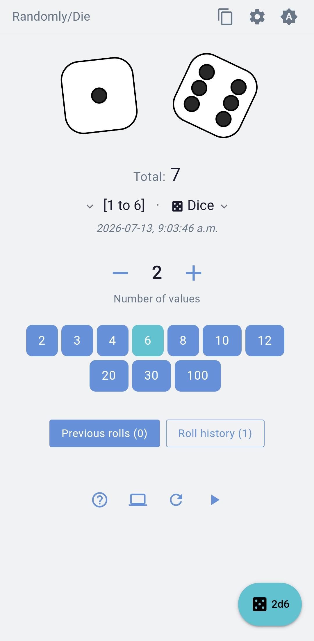 Screenshot of Randomly/Die