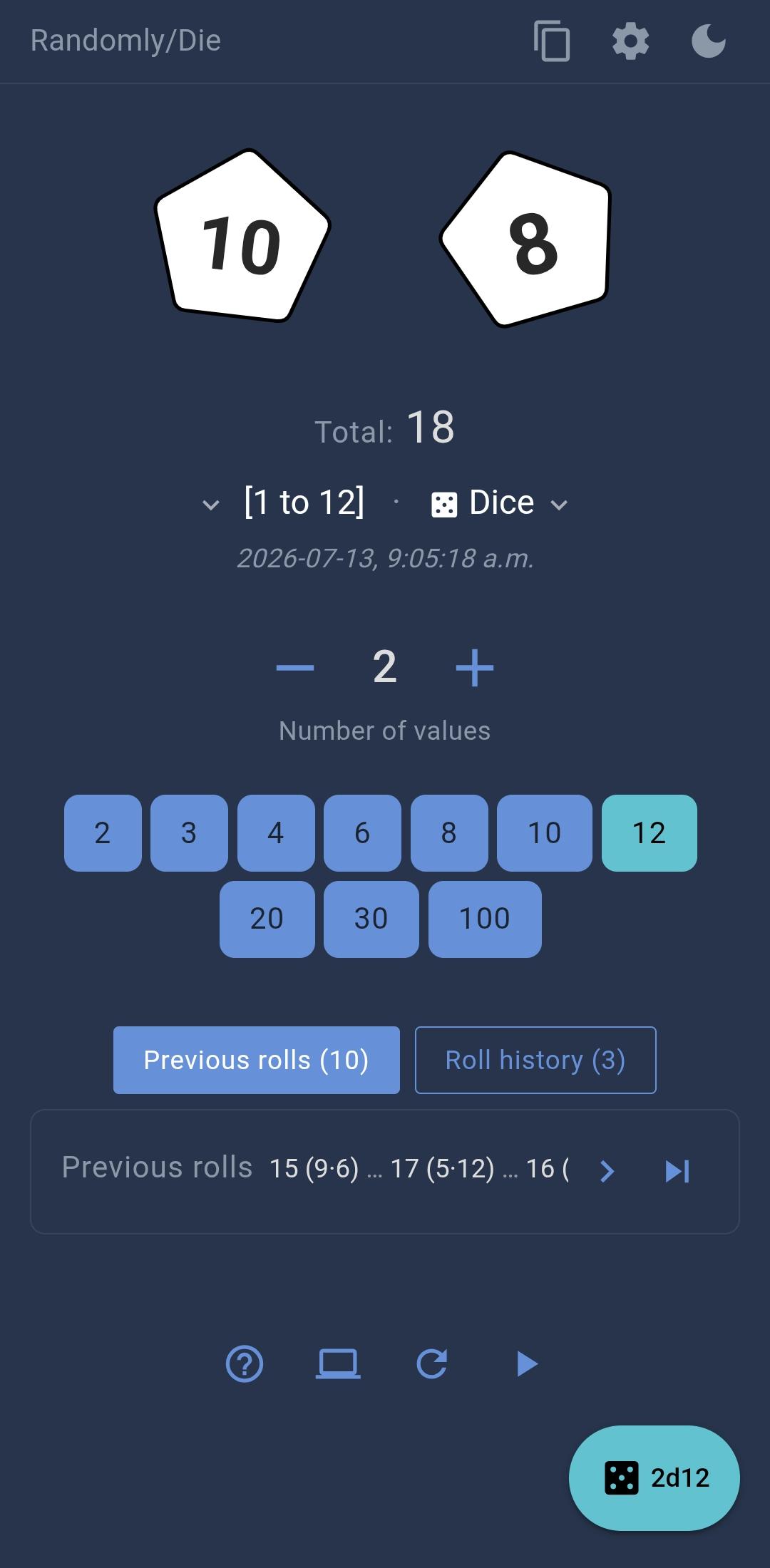 Screenshot of Randomly/Die