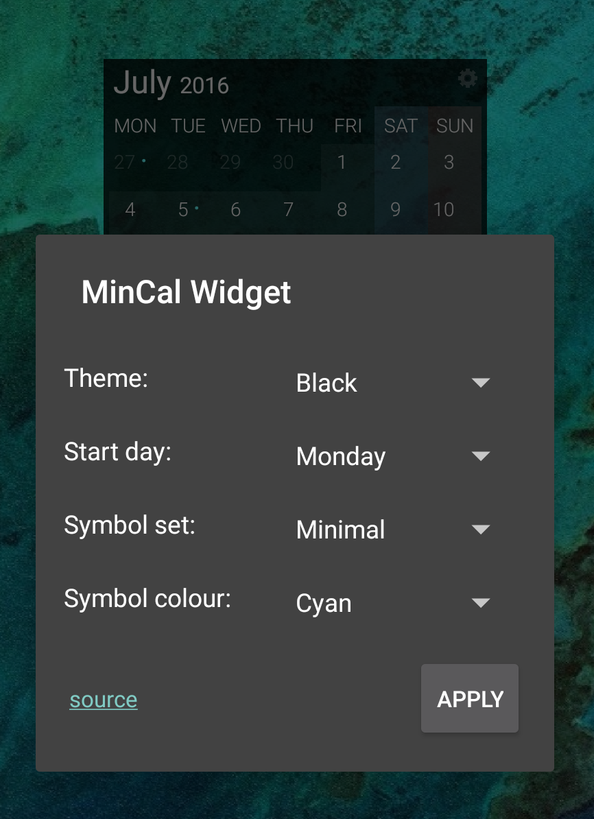 Screenshot of MinCal Widget