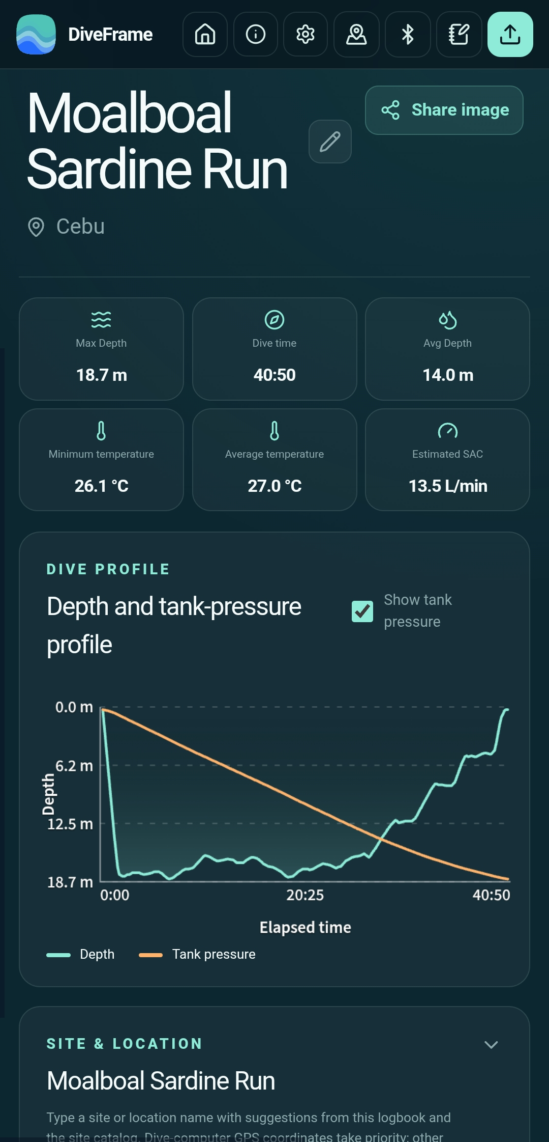 Screenshot of DiveFrame - Scuba Dive Logging App