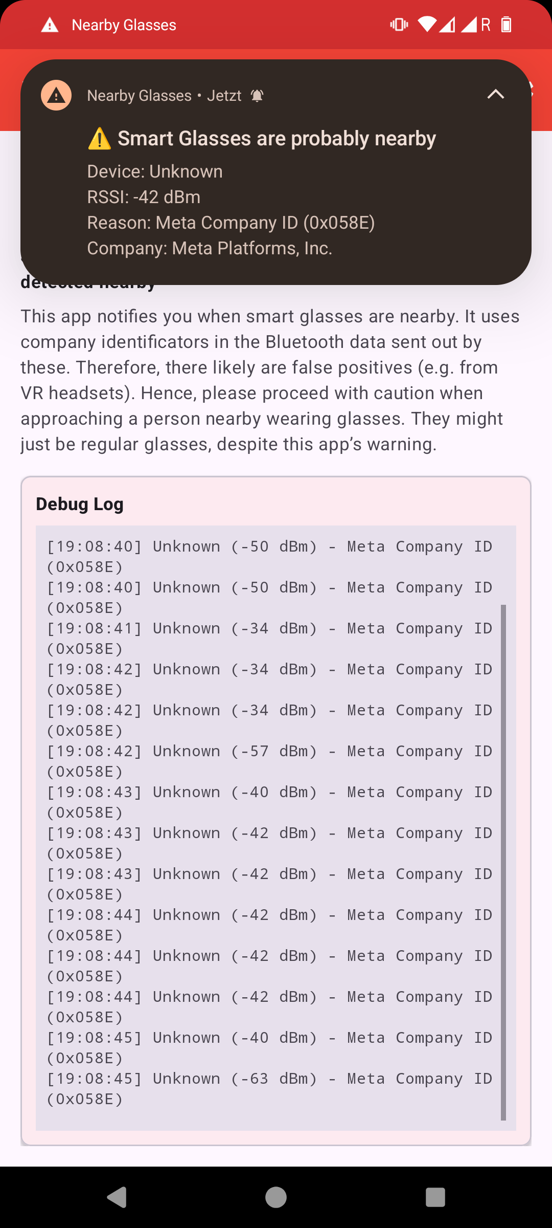 Screenshot of Nearby Glasses