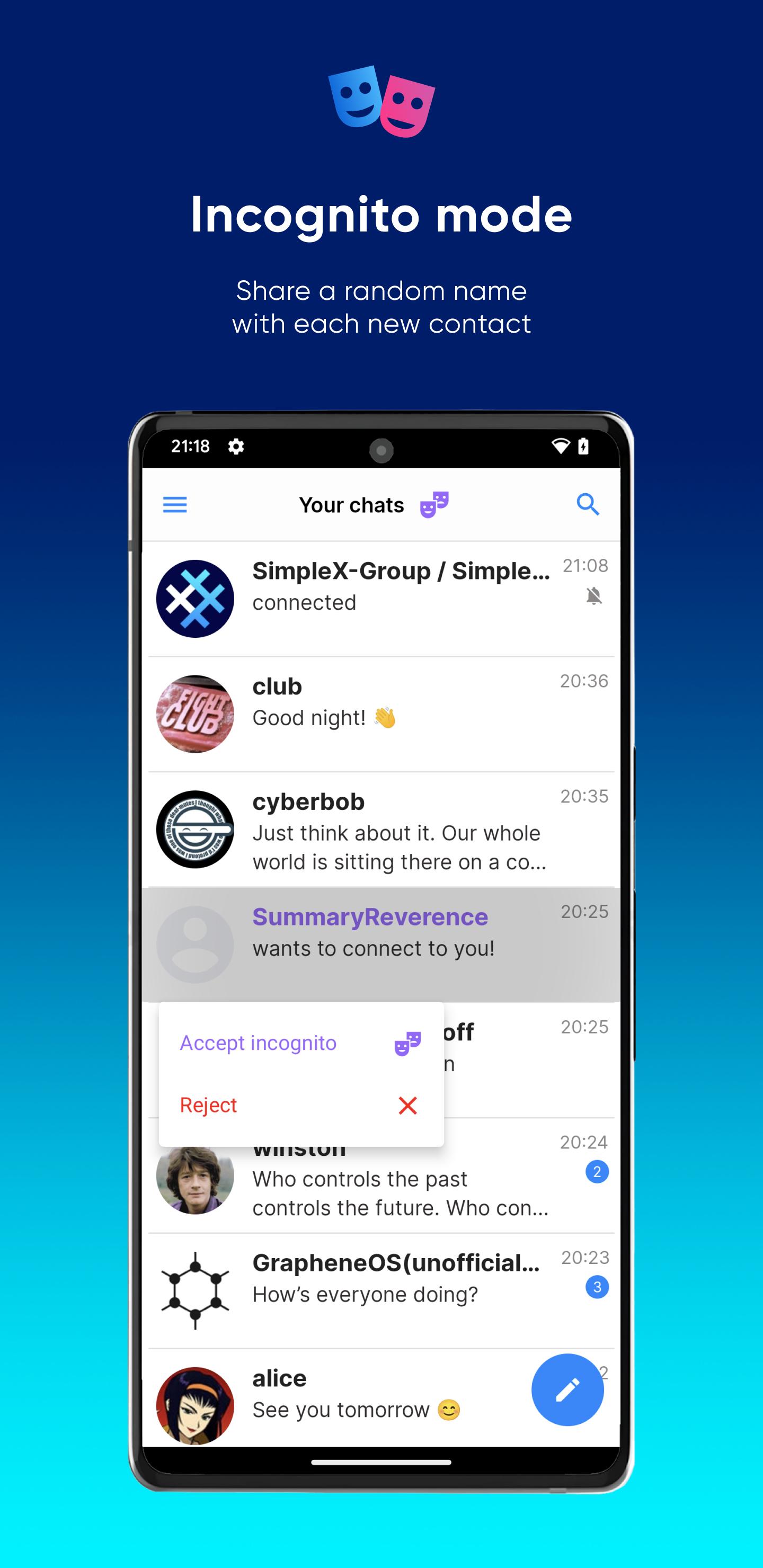 Screenshot of SimpleX Chat