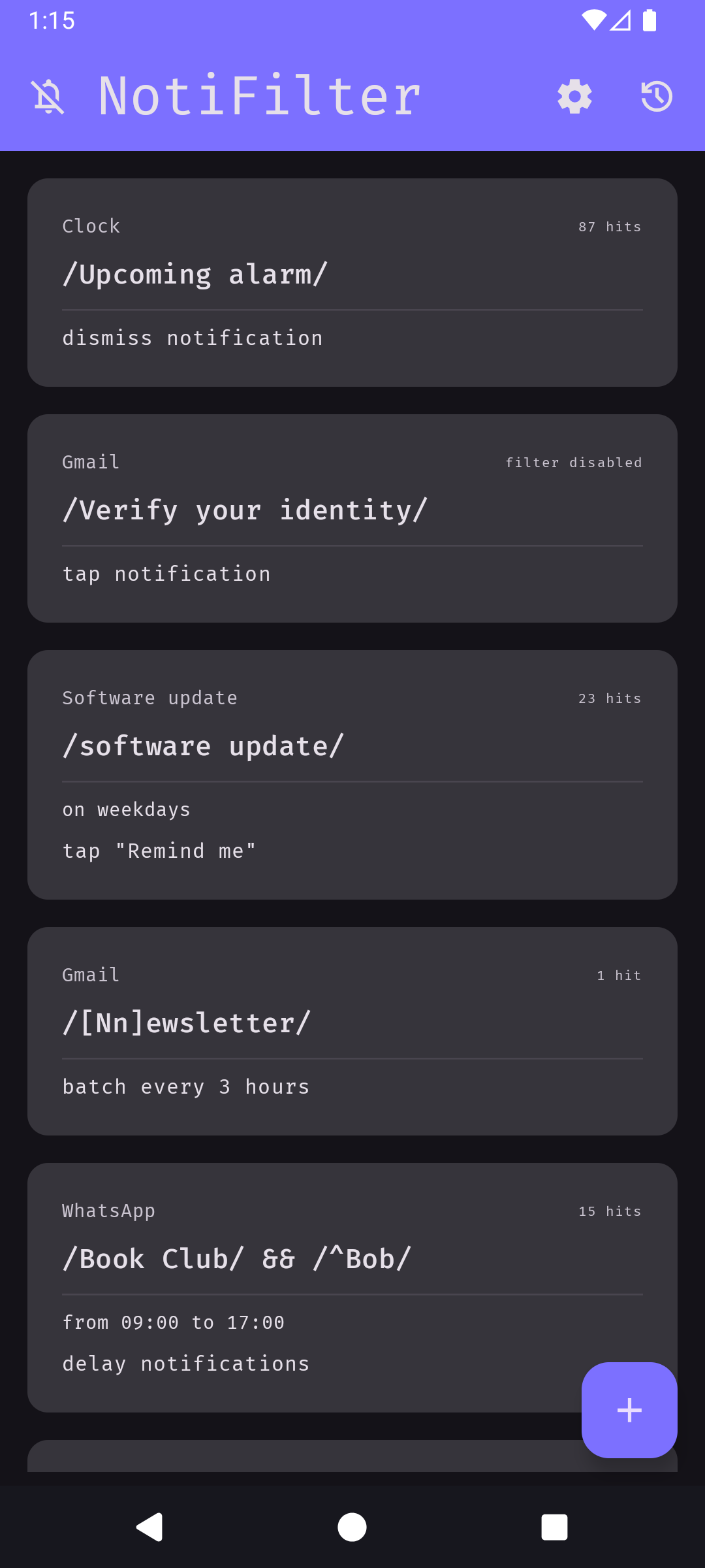 Screenshot of NotiFilter