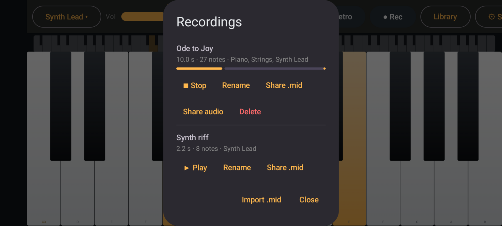 Screenshot of Sun Piano