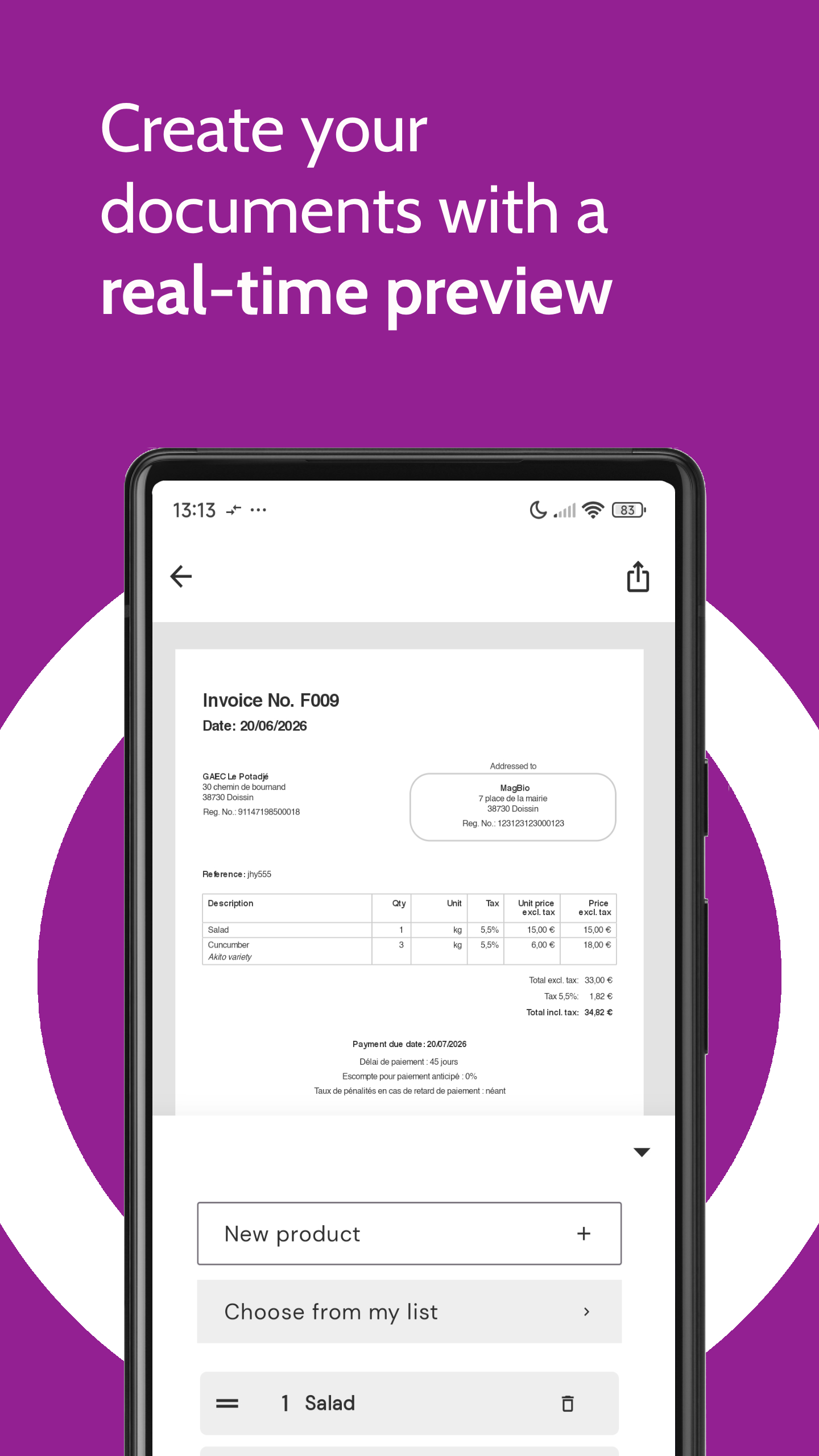 Screenshot of g8 - invoice, delivery note