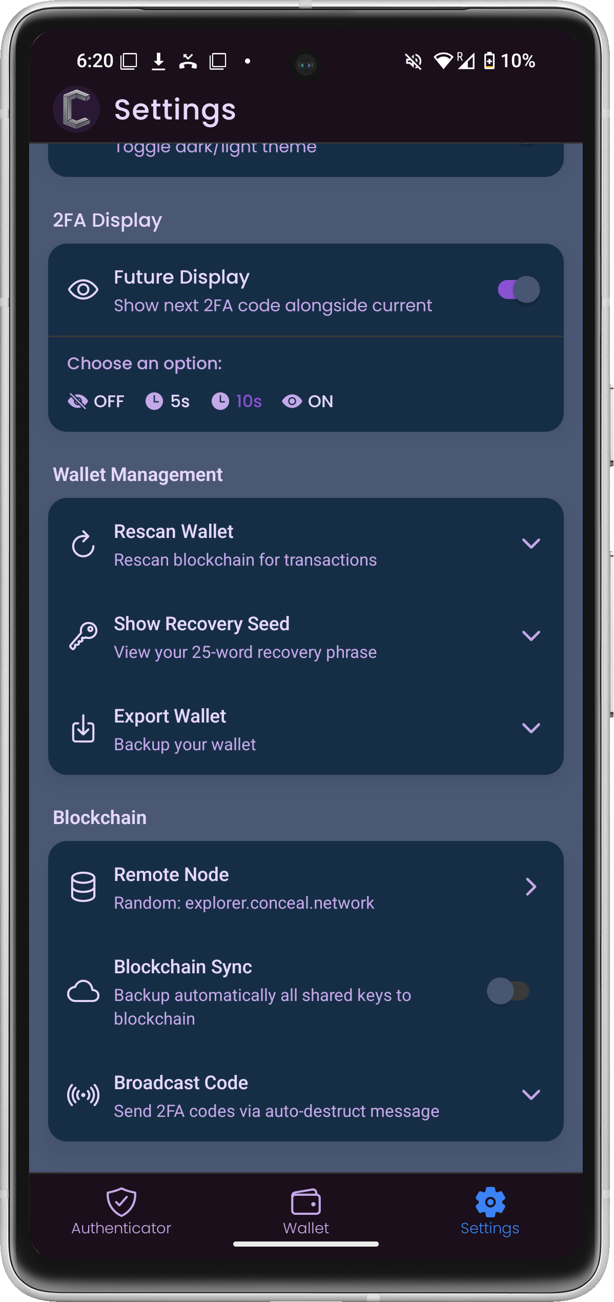 Screenshot of Conceal Authenticator