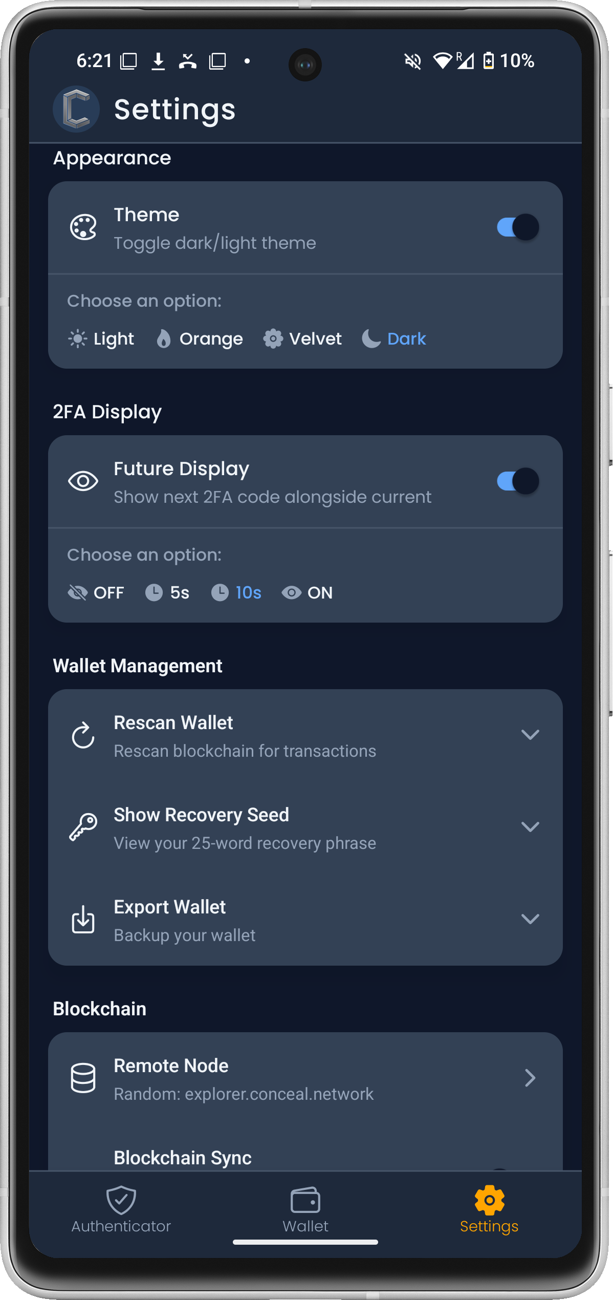 Screenshot of Conceal Authenticator