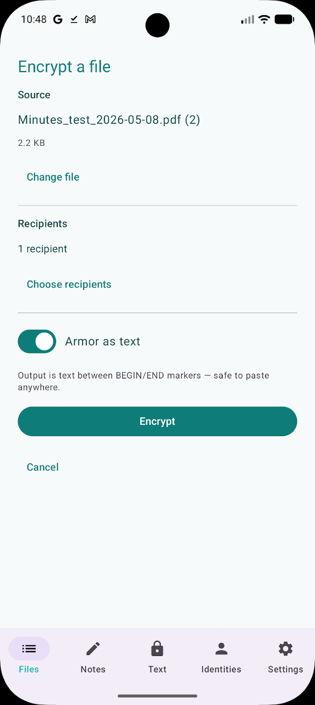 Screenshot of AgePony: Encrypt & Sign