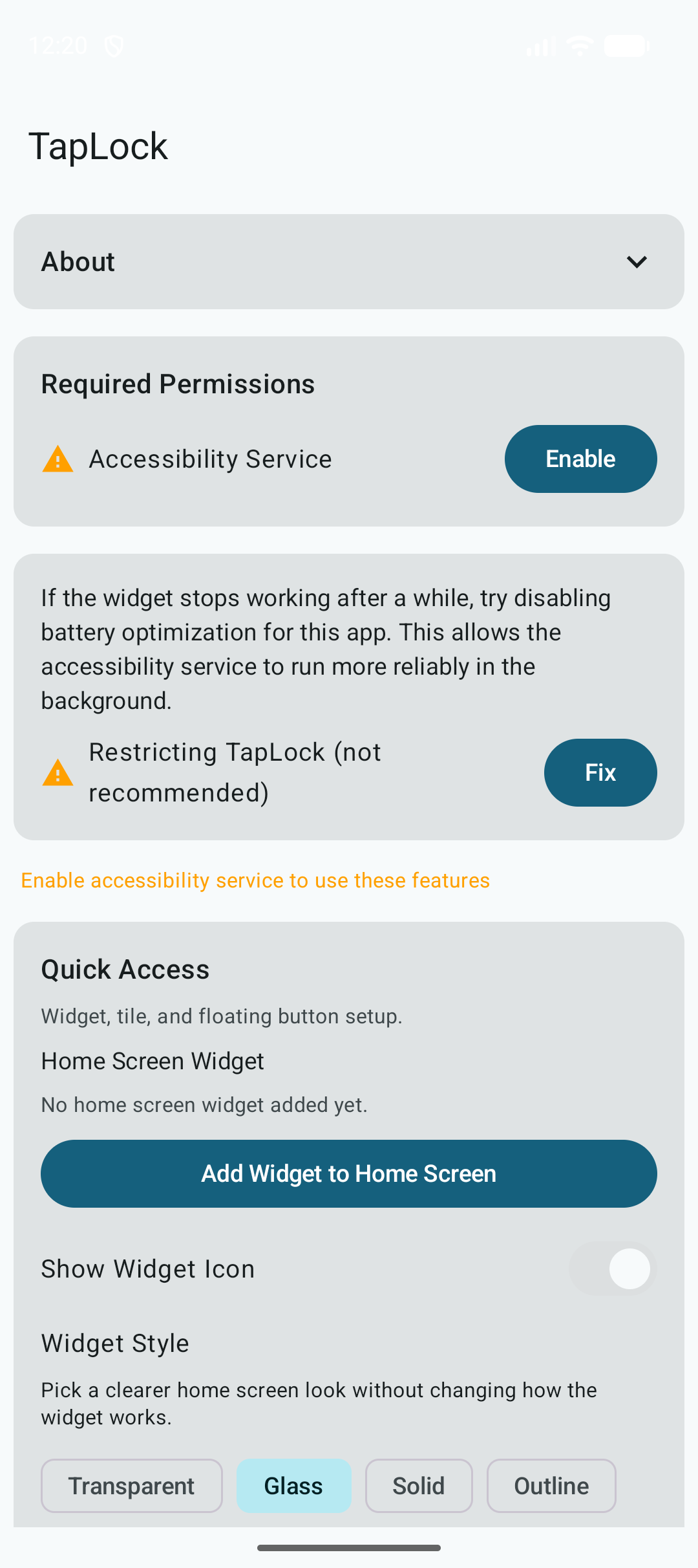 Screenshot of TapLock