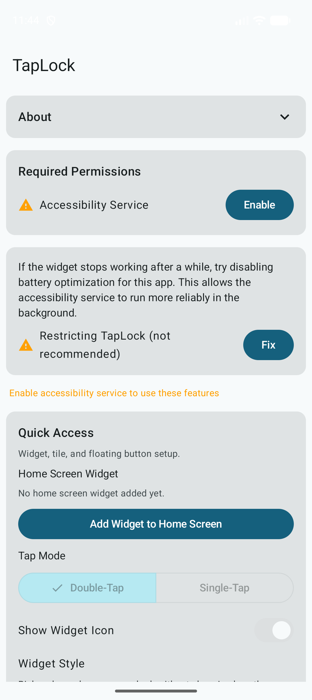 Screenshot of TapLock