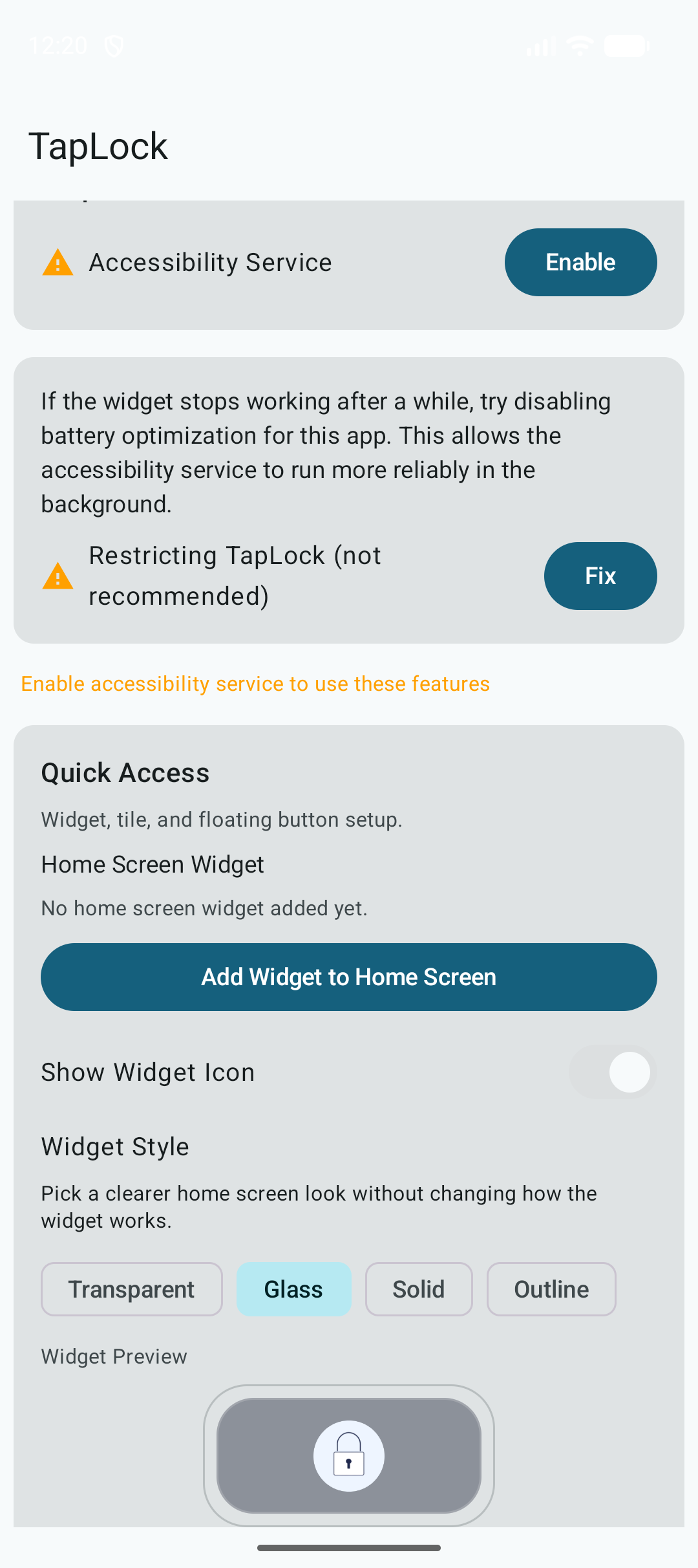 Screenshot of TapLock