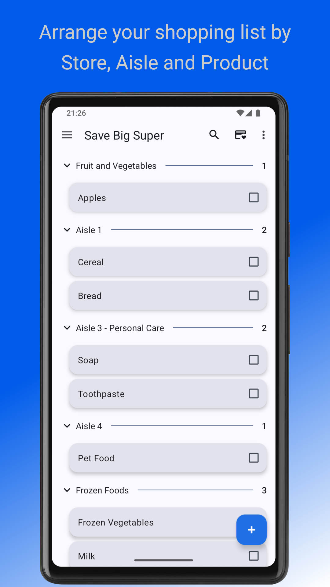 Screenshot of Aisleron Shopping List