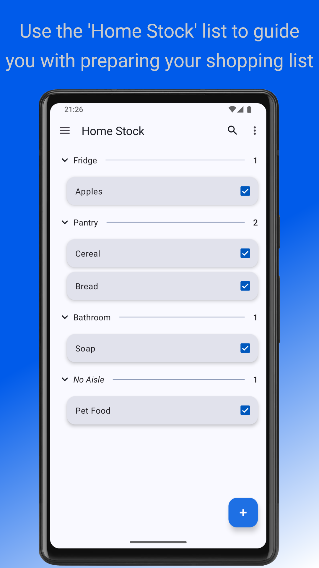 Screenshot of Aisleron Shopping List
