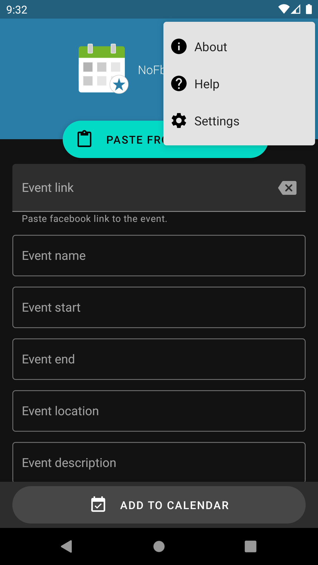 Screenshot of NoFb Event Scraper