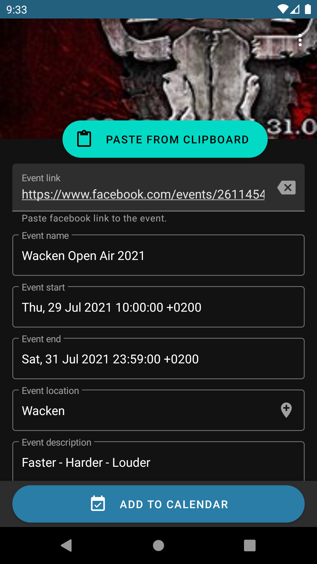 Screenshot of NoFb Event Scraper