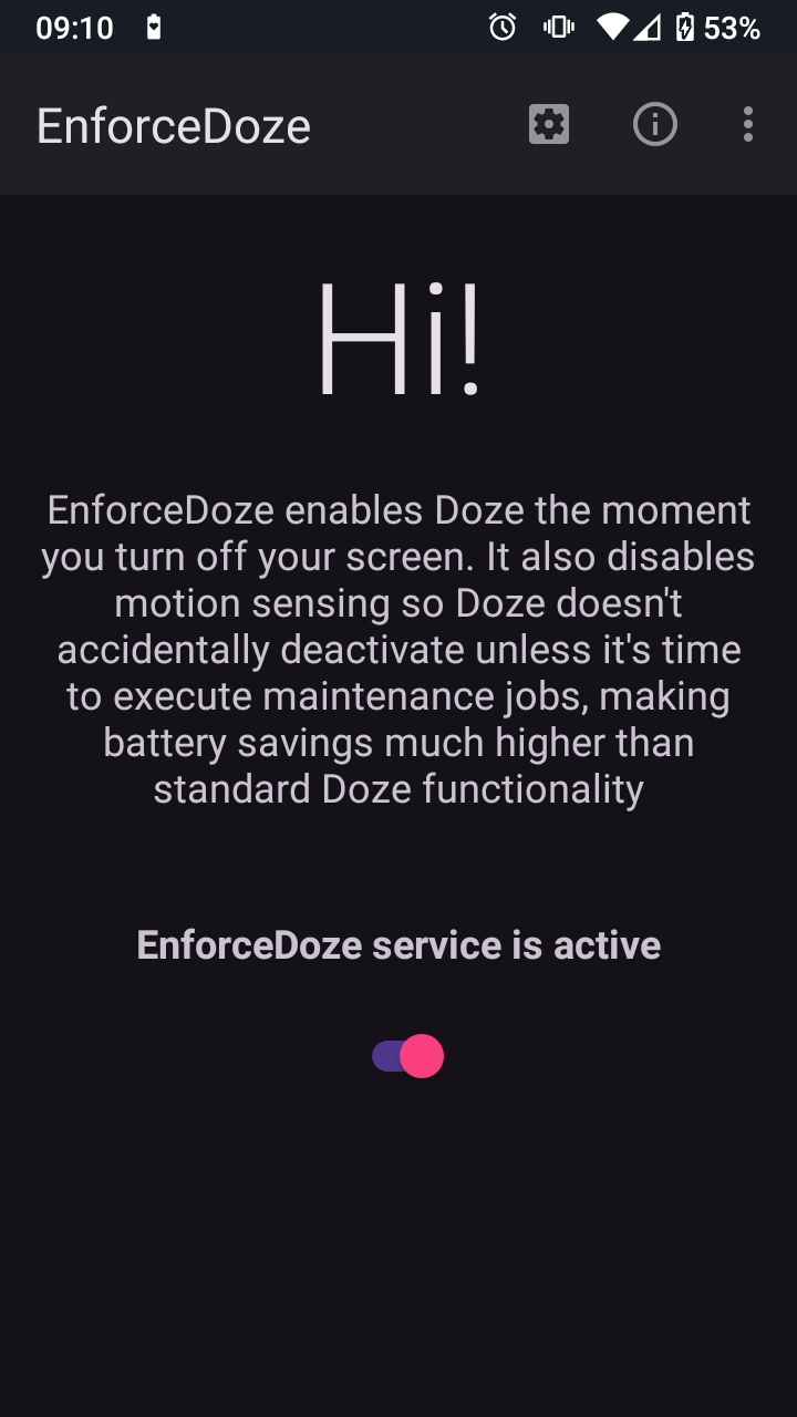 Screenshot of EnforceDoze