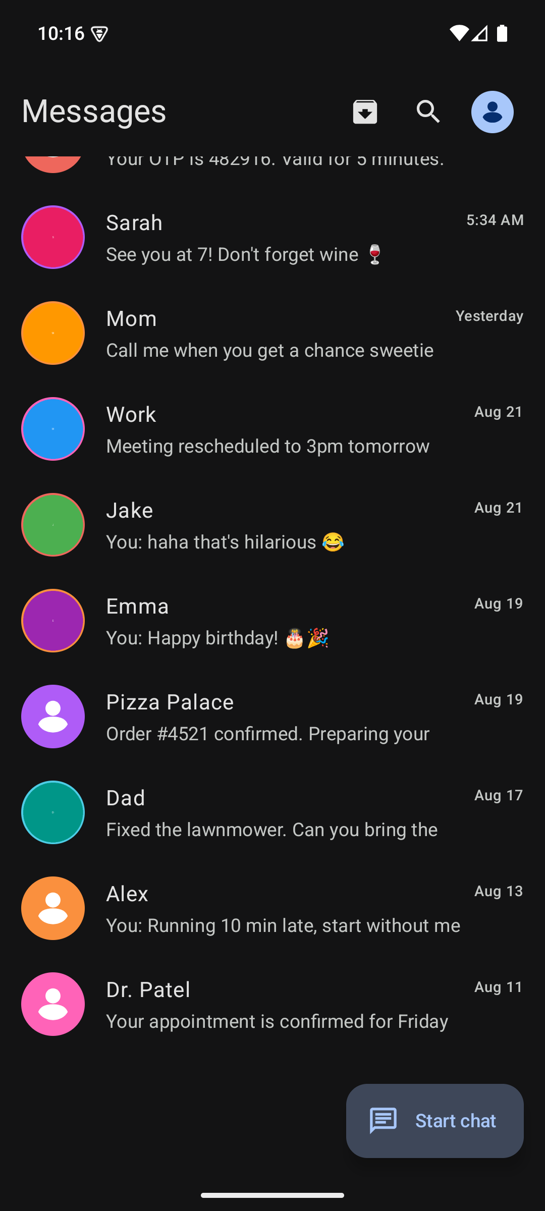 Screenshot of Messages