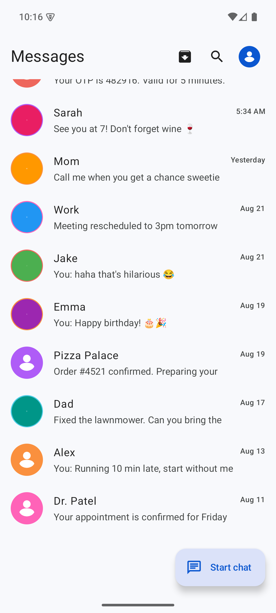 Screenshot of Messages