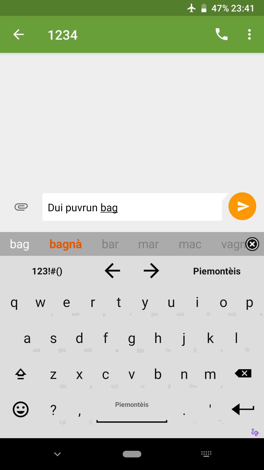 Screenshot of Piedmontese for AnySoftKeyboard