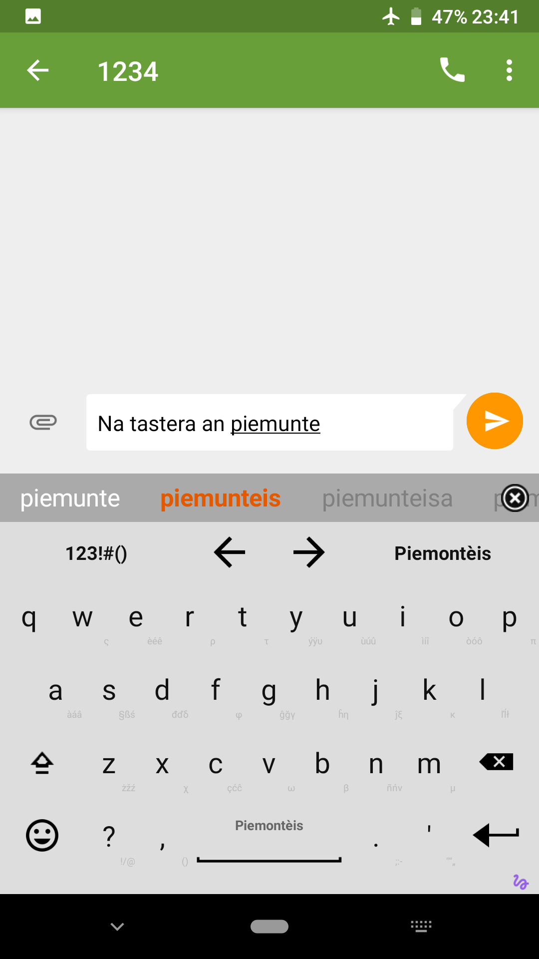 Screenshot of Piedmontese for AnySoftKeyboard