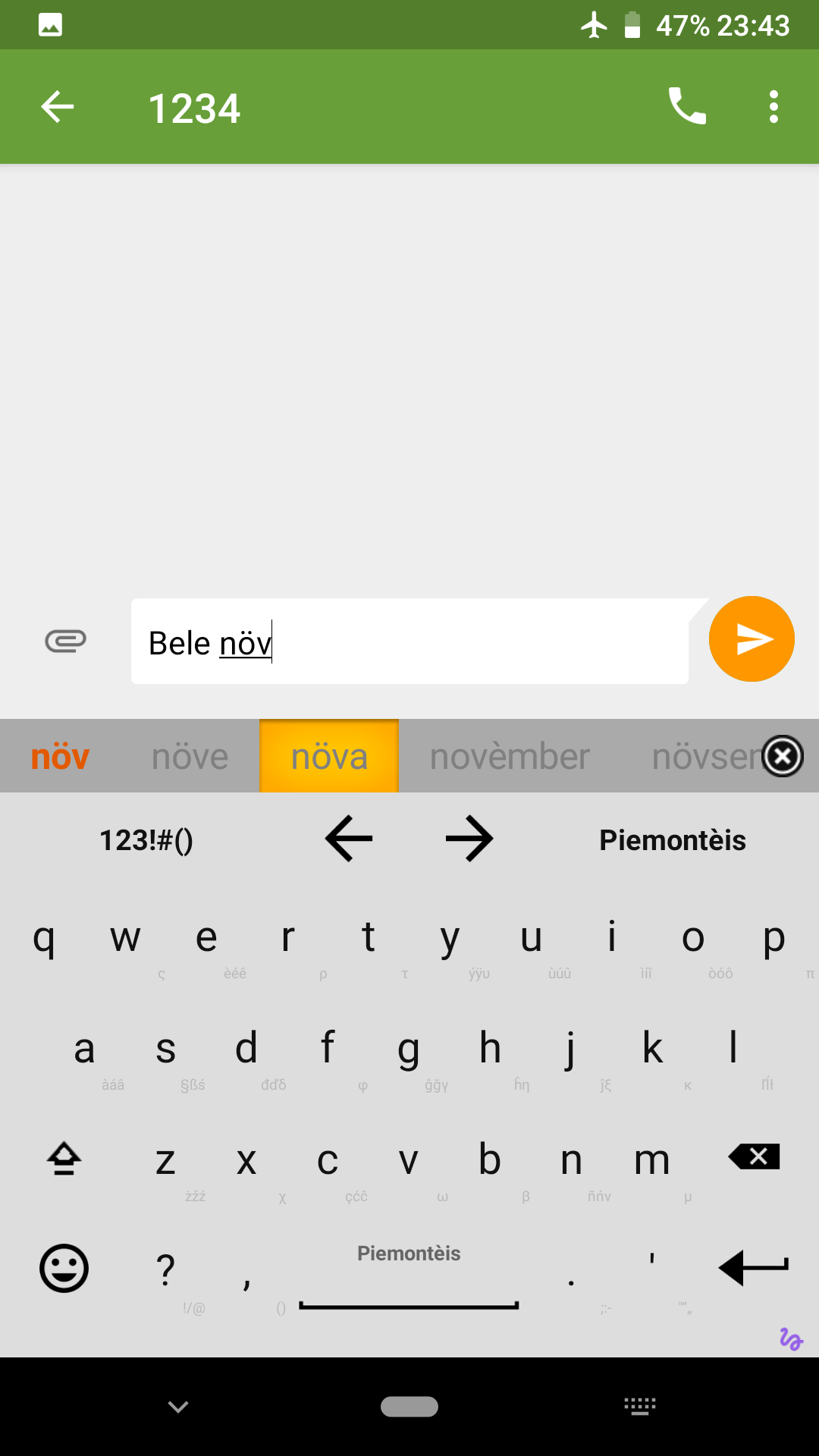 Screenshot of Piedmontese for AnySoftKeyboard