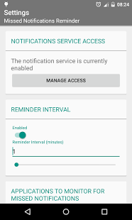 Screenshot of Missed Notifications Reminder